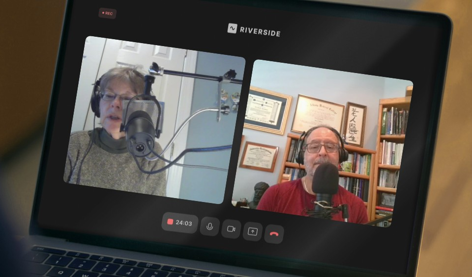 laptop screen showing the Aging Matters podcast featuring Dr. David Bernstein