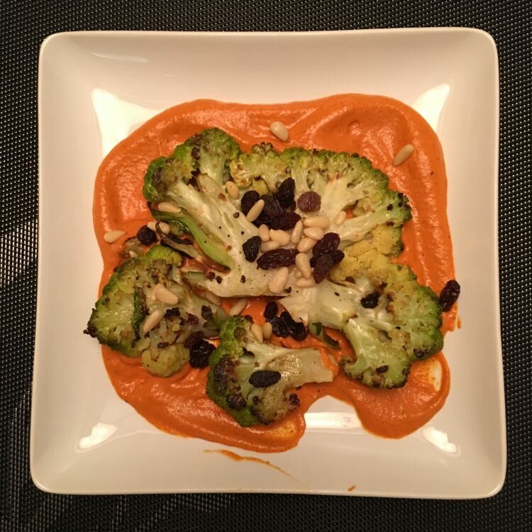 roasted cauliflower steaks with romesco sauce