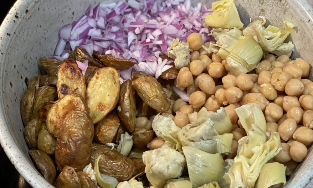 baby potato, chickpea & vegetable salad