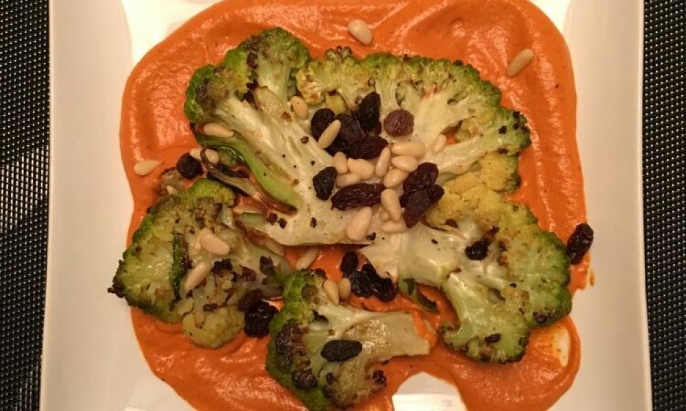 roasted cauliflower steaks with romesco sauce