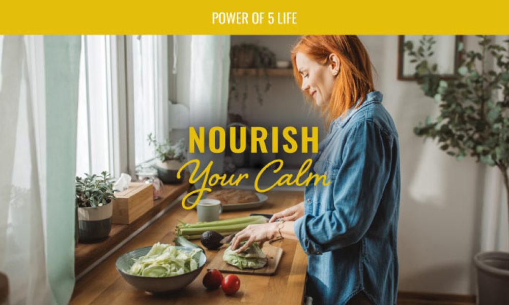 woman prepping food in her kitchen - image for nourish your calm blog post for stress awareness month - eat to reduce stress