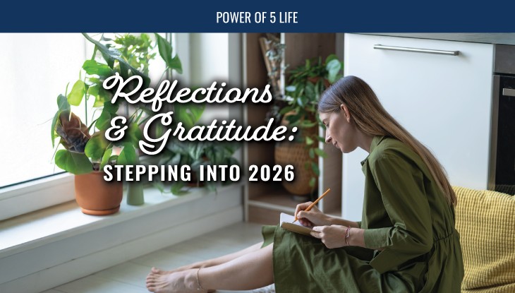 a woman journaling for a blog post about reflections and gratitude, stepping into 2026