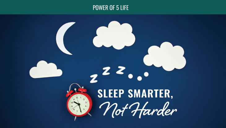 an illustration of clouds, a moon, and an alarm clock for a blog about sleeping smarter