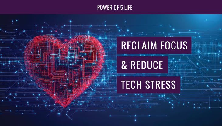 tech grid background with a heart for a blog about reclaiming focus and reducing tech stress