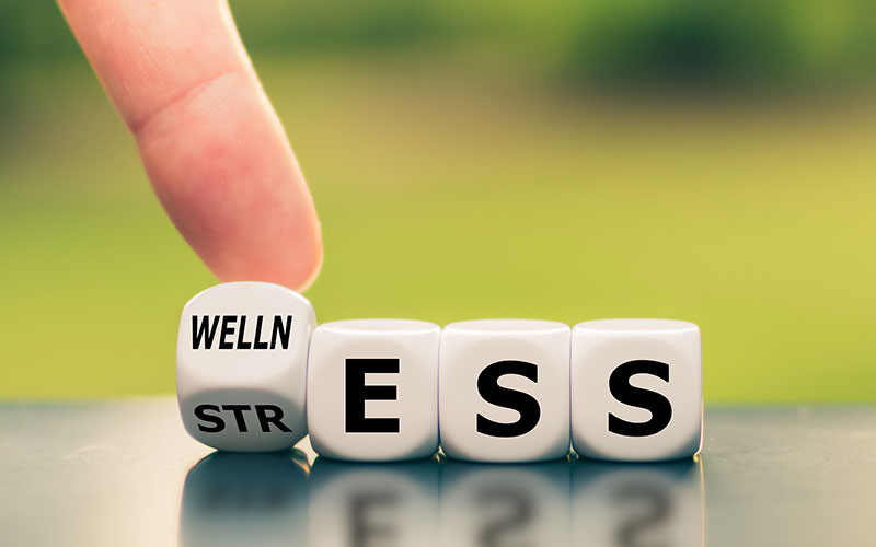 blocks that spell wellness instead of stress